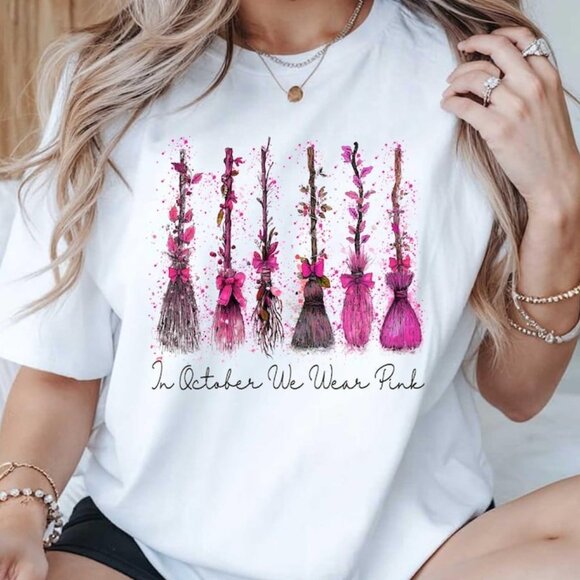 Tops - In October We Wear Pink Shirt, Breast Cancer Halloween Tee